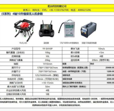 10L升/公斤植保无人机农业果园/喷药/播种/撒药【优远YY-E410S】图4
