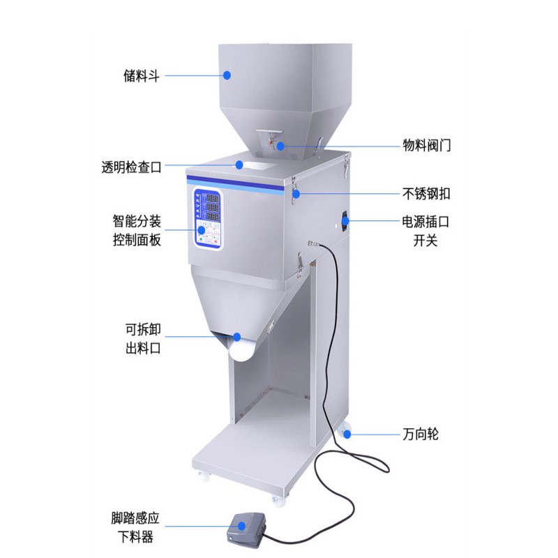 食品分装茶叶粉末颗粒米大容量定量红枣坚果小型全自动灌装包装机图3