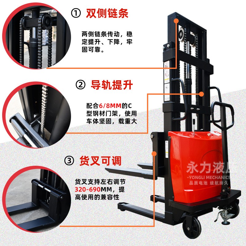 工厂电动叉车2吨步行式半自动堆高液压升降装卸托盘搬运车1吨地牛图3