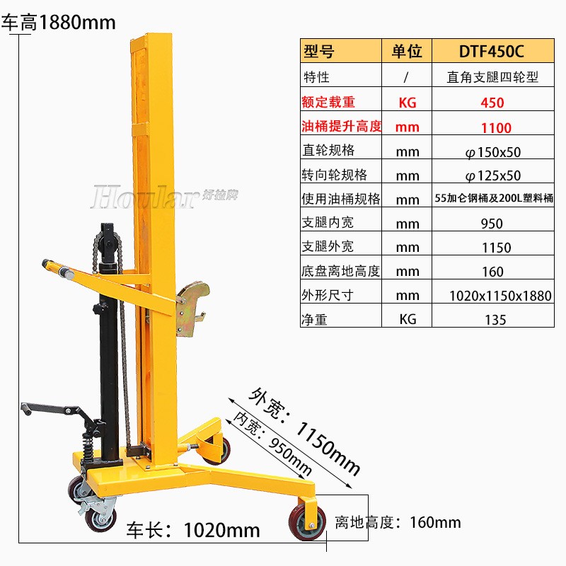 脚踏式液压油桶车手动油桶推车 油桶搬运车450KG升0.6/1.1米图2