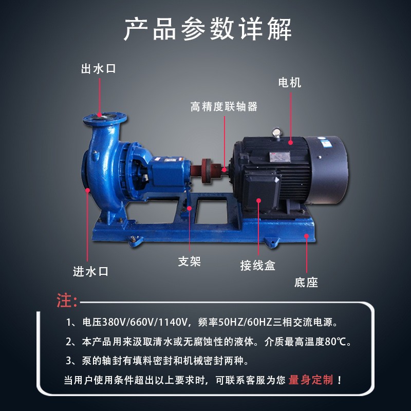 IS卧式单级离心泵 园林灌溉清水离心泵管道增压端吸泵 热水循环泵图4