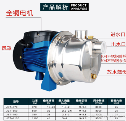 家用304不锈钢自吸增压静音喷射泵220V自来水管道增压自吸抽水泵图4
