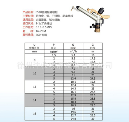 FS30除尘灌溉小喷枪1.5寸内螺纹射程29米360旋转可调图3