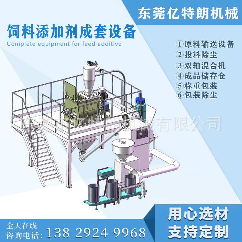 饲料添加剂混合搅拌机 双轴桨叶无重力混合机 高效率粉剂生产线图2