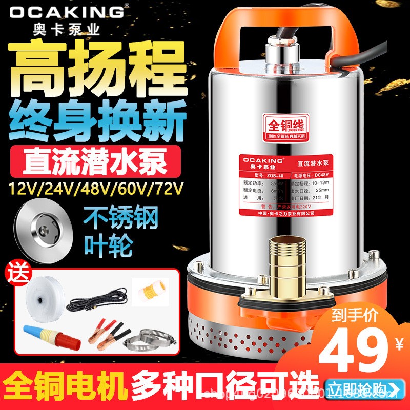 直流潜水泵12V24V48V60V家用电瓶车抽水泵小型电动农用灌溉抽水机