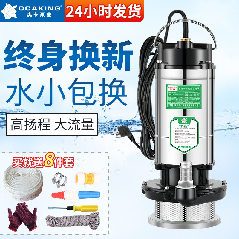 潜水泵220v家用小型高扬程大流量不锈钢单相污水泵农用灌溉抽水机图2