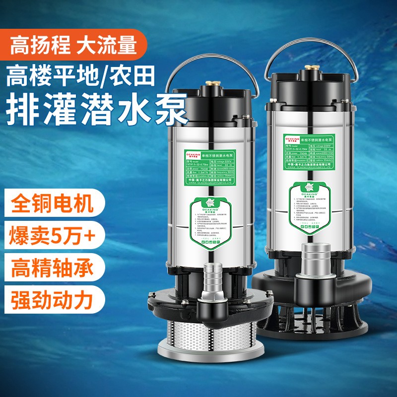 潜水泵220v家用小型高扬程大流量不锈钢单相污水泵农用灌溉抽水机图3