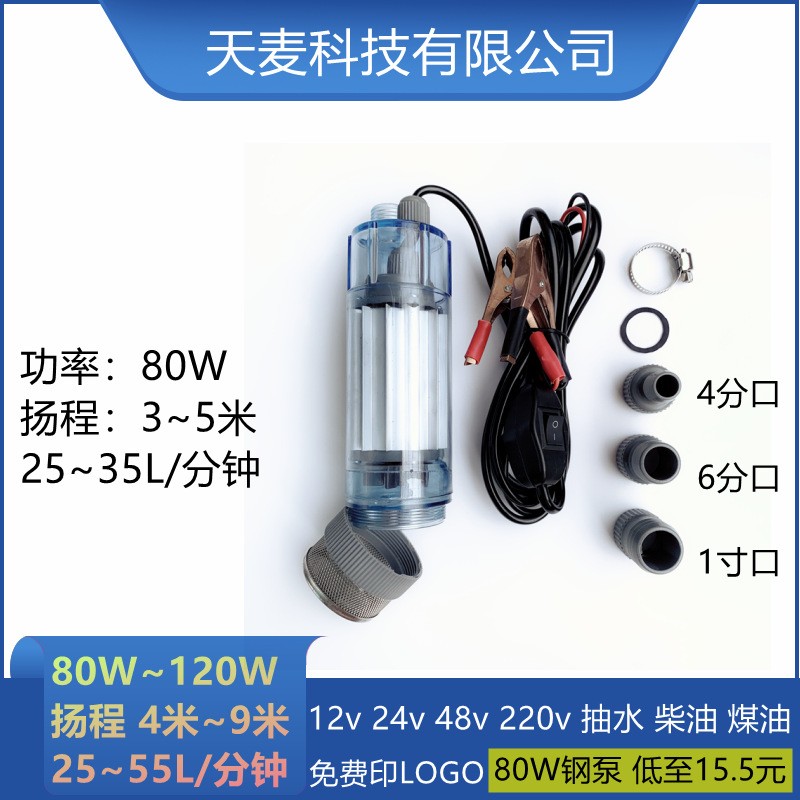 天麦抽水泵48v加油泵直流24v电动抽油泵220v抽水机12v小型潜水泵图3