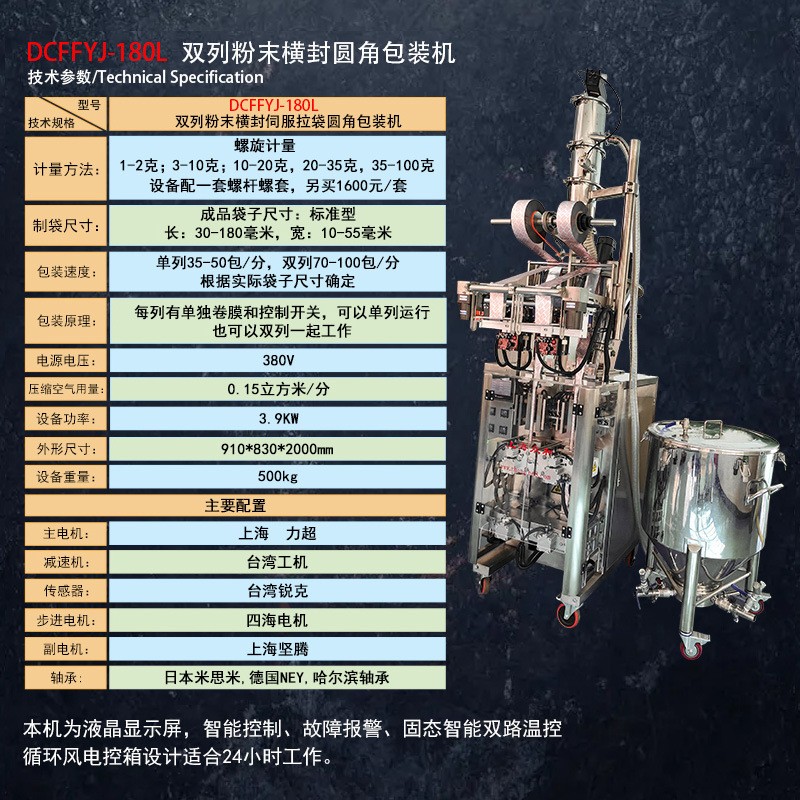 液体颗粒气动上料咖啡粉末多功能食品封口机多列圆角全自动包装机图3