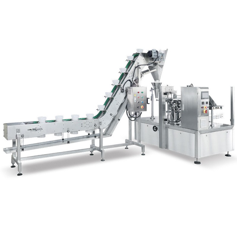 现货半自动双下料干湿分离外卖 快餐 料理包给袋式预制菜包装机图5