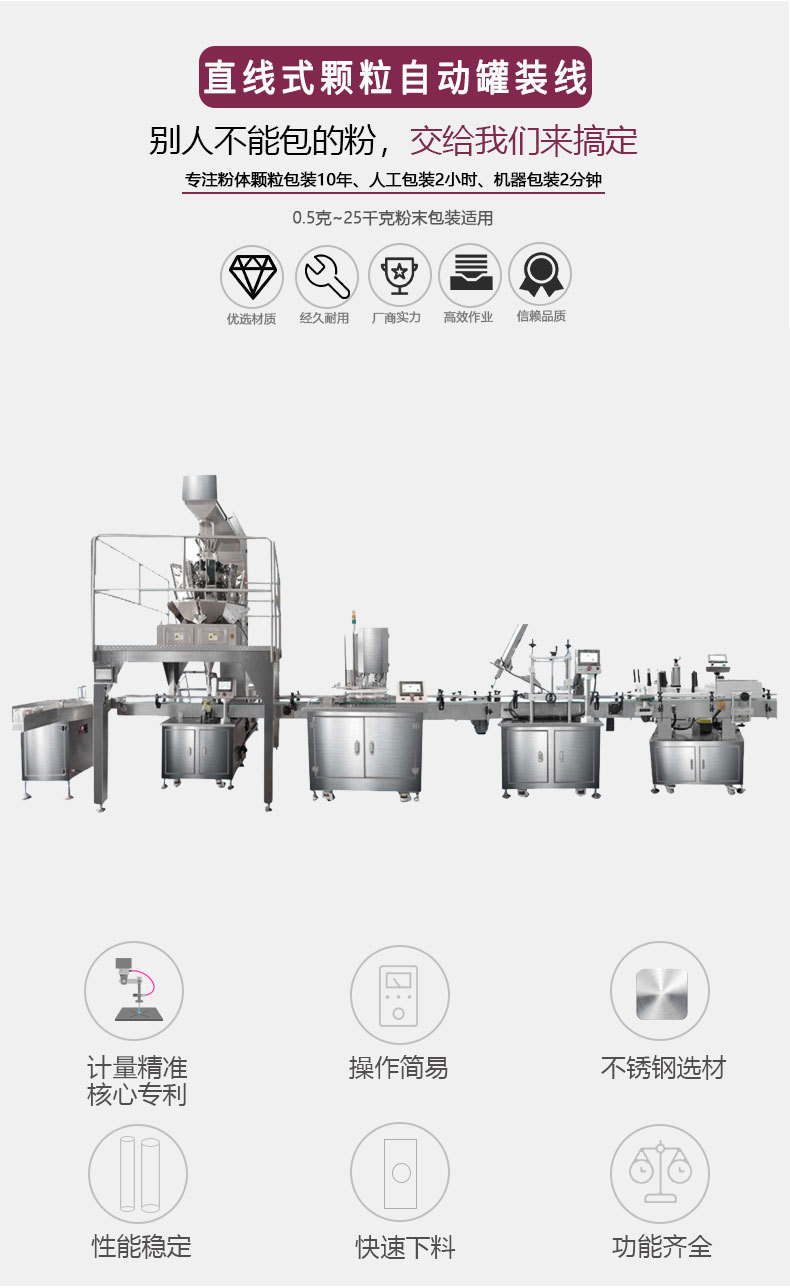 直线式颗粒自动罐装线
