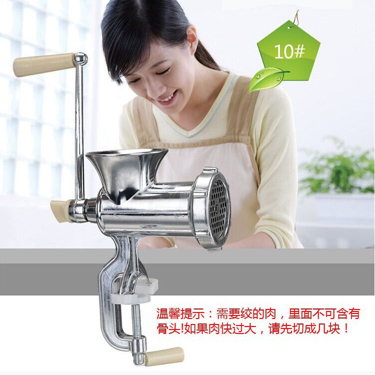 10型加厚铝合金家用绞肉机手摇小型碎肉宝碎肉灌肠机压面机磨粉机图2