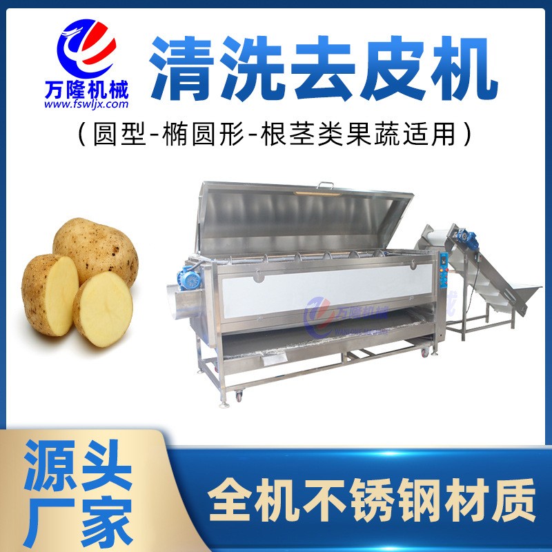 自动瓜果清洗去皮机土豆红薯平行毛辊清洗机商用连续式清洗机定制图2