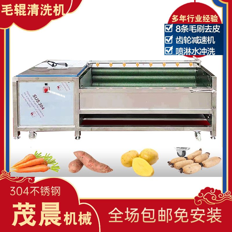 平行海蛎子毛刷清洗机 贝壳生鲜去泥机械 生蚝不锈钢毛辊洗菜设备图3