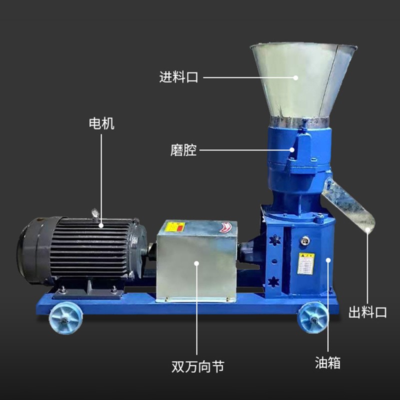 现货供应鸡鸭鱼牛羊猪饲料造粒机牧场养殖三压轮四盘220V颗粒机图2