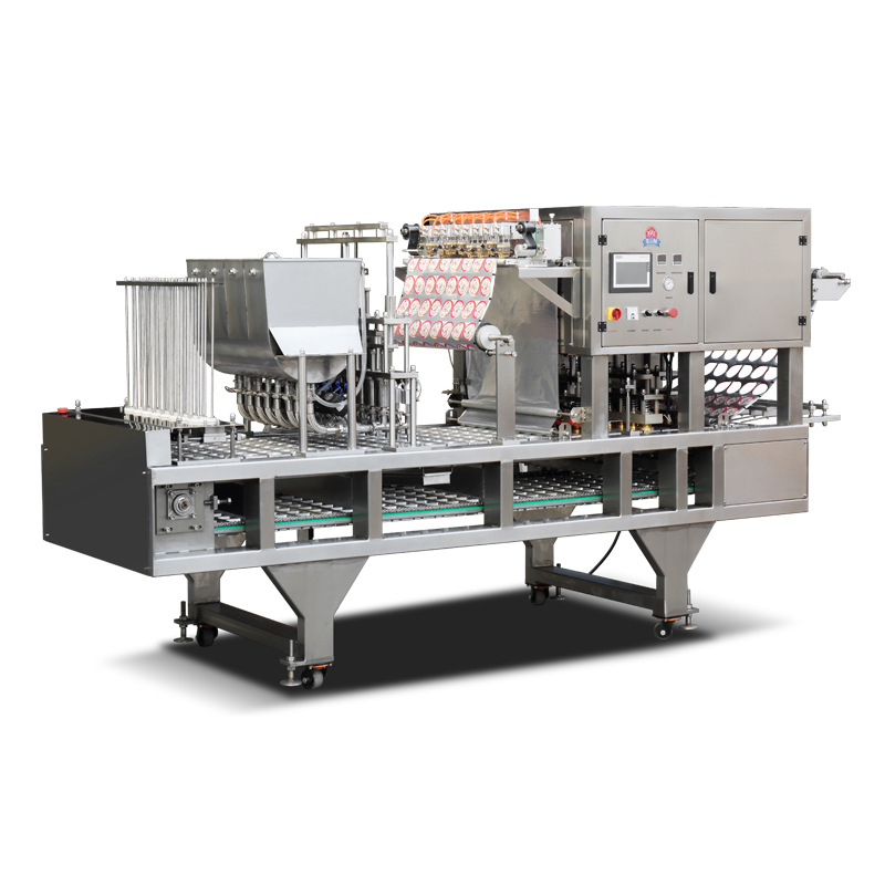 全自动锁鲜餐盒灌装封口机 调料奶茶豆浆米酒一出八灌装封口机图2