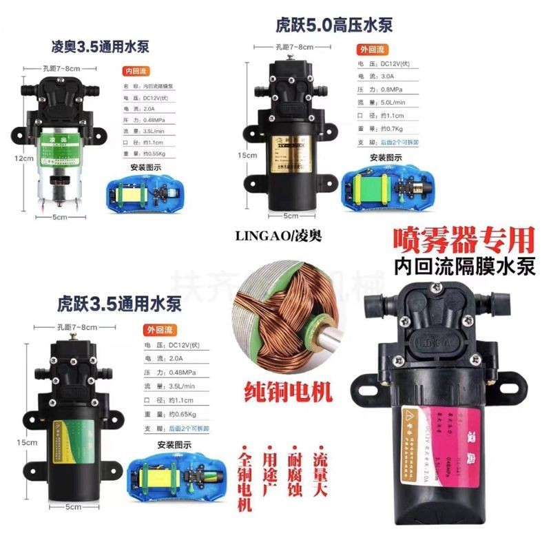 批发电动喷雾器打药农用配件高压12v智能压力隔膜泵大功率水泵图5