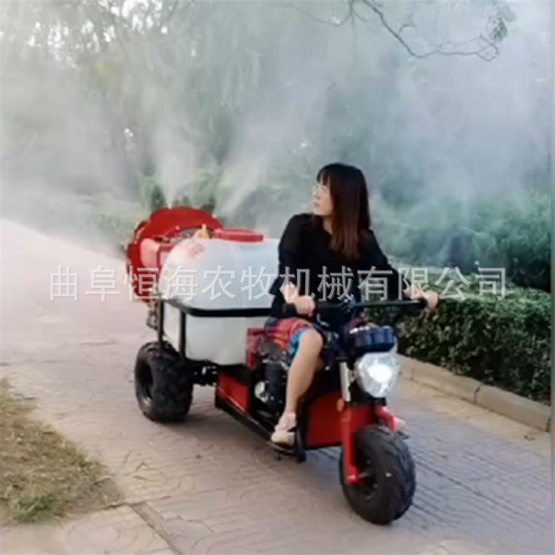 杏树杀虫喷雾打药车 果园可乘式风送打药机 摩托三轮车带喷雾机图2