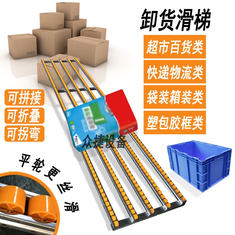 无动力输送滑道装车卸货神器流利条滚轮滑梯纸箱传送下货传输滑轨图2