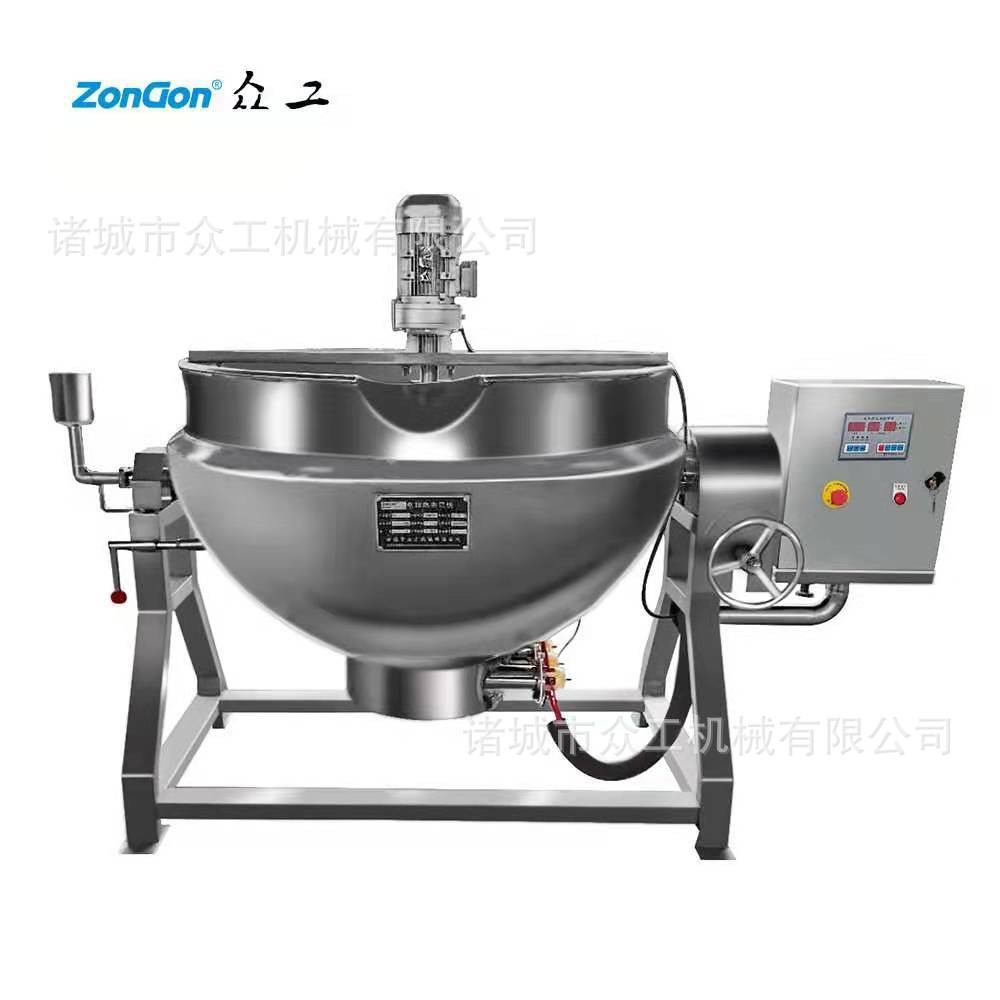 不锈钢可倾斜式夹层锅 全自动蒸汽电加热夹层锅 辣椒酱搅拌炒锅图3