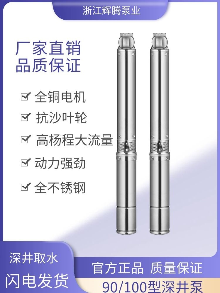 辉腾水泵90型全不锈钢深井泵家用220V抽水农用高扬程抗沙潜水泵图2