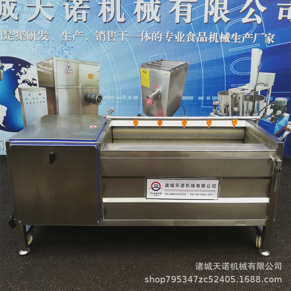 毛辊喷淋清洗机 野生带鱼清洗去鳞机 多功能果蔬菜毛辊去皮清洗机图4