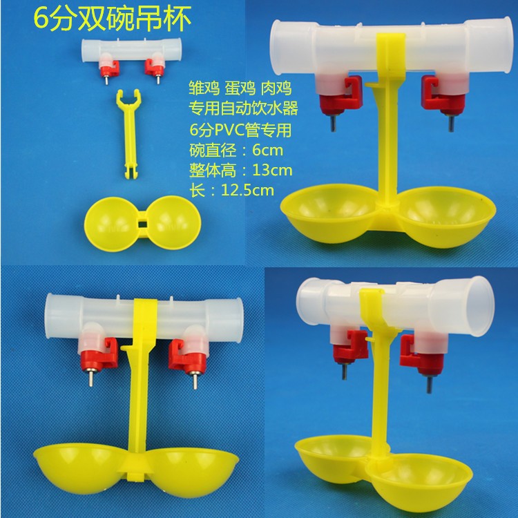 鸡用水杯 蛋鸡肉鸡雏鸡饮水器 肉鸡双碗6分吊杯卡式一体鸡用水嘴图2
