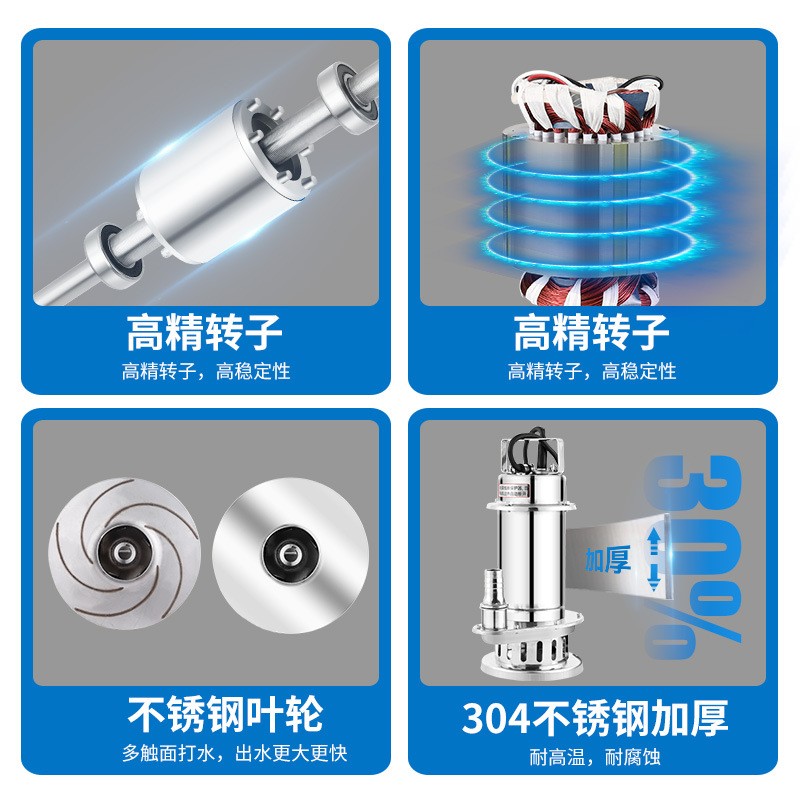304不锈钢潜水泵耐腐蚀耐酸碱220v380v化工泵污水泵抽水泵高扬程图3