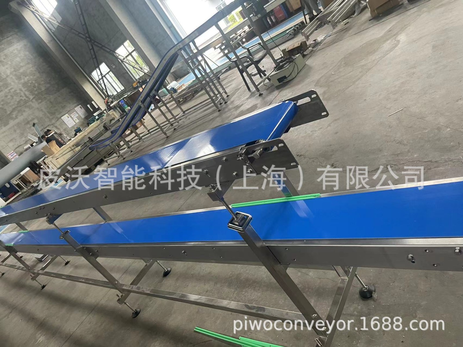 双层蓝色/绿色皮带输送机 食品式自动化分拣传送带 平型输送线图3