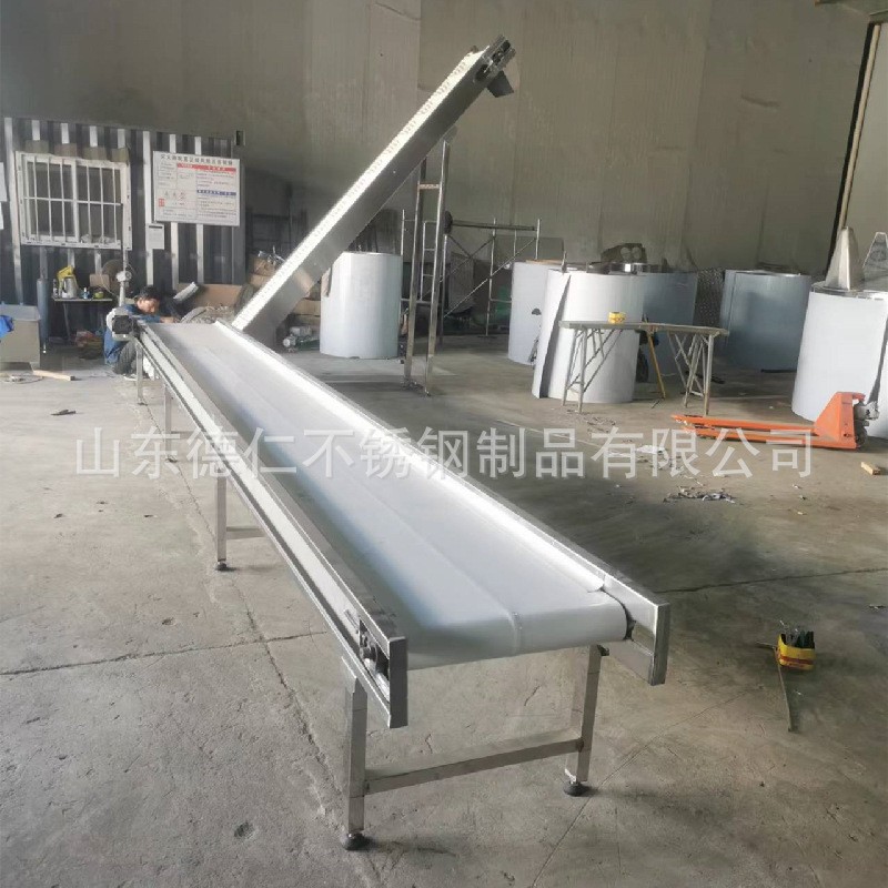 山东厂家变频调速爬坡提升机烘干震动清洗不锈钢链板 皮带输送机图3