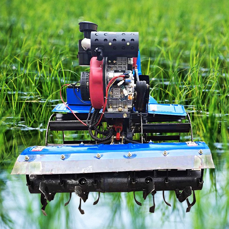四驱打田微耕机 方向盘水田旋耕机柴油195水稻田除草打浆拖拉机