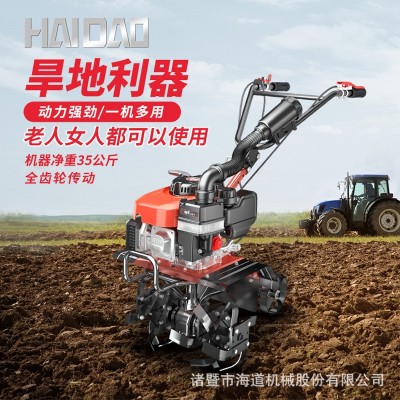 海道微耕机汽油小型松土机翻地机多功能手推旋耕机耕地除草开沟器