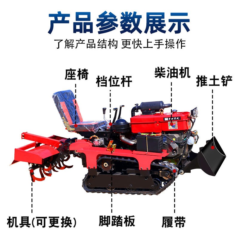 履带式旋耕机多功能微耕机大棚果园水田耕地开沟乘坐式小型犁地机图3