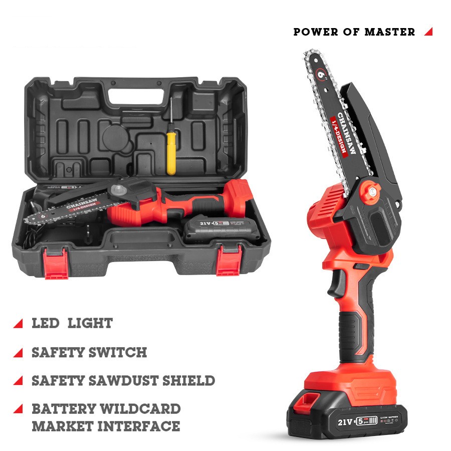 锂电池充电无绳迷你电链锯木工锯单手电动锯原来伐木电链锯图1