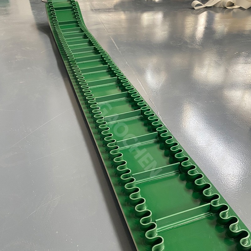 厂家供应 绿色PVC裙边挡板输送带 爬坡生物质颗粒提升机传送带图2