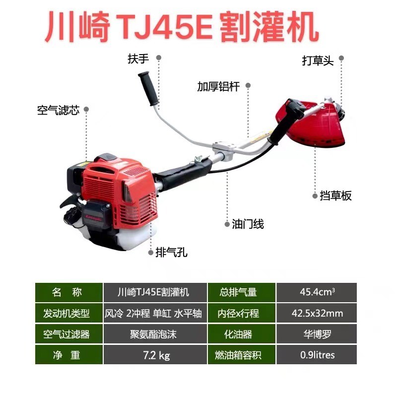 川崎TJ45E/TJ53E大功率除草机二冲程农用果园割草机侧挂式割灌机图2