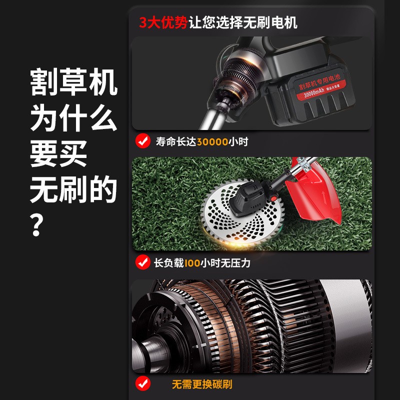 无刷锂电割草机除锄草机小型家用手持电动打草机充电式草坪修剪机图2