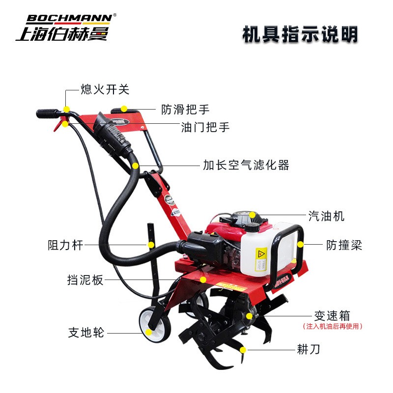 伯赫曼两驱微耕机小型直连汽油耕地开沟农用耕田起垄犁地神器新式图4