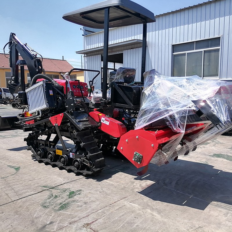 批发果园农机开沟回填田园微耕机多功能水旱两用履带拖拉机带挖机图2