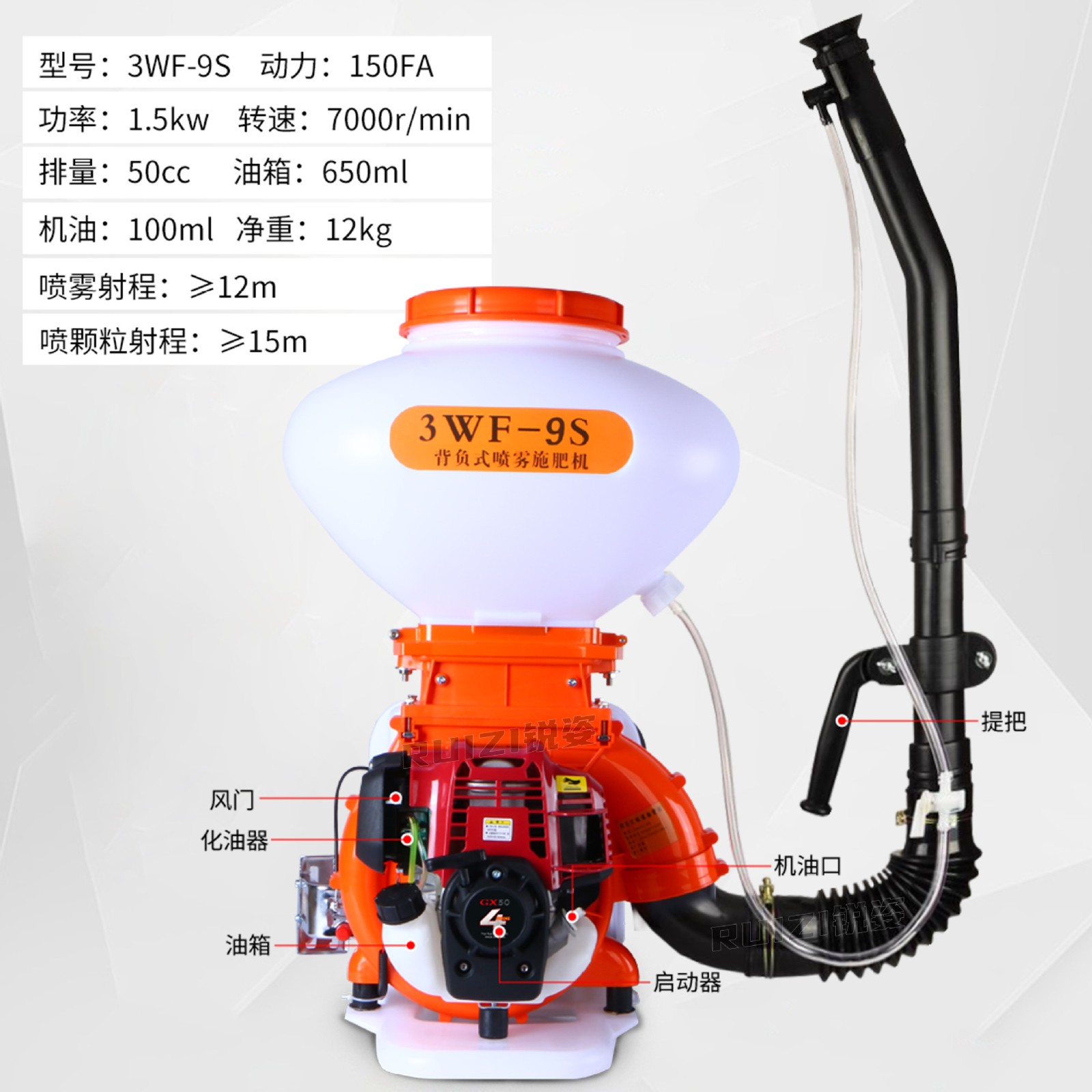 四冲程汽油喷雾喷粉机打药机施肥机背式大功率高压雾化迷雾喷雾器图3