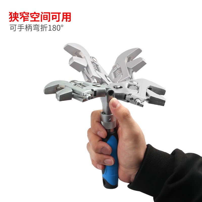 五合一10寸多功能活动扳手折叠摇头棘轮快速伸缩水电卫浴空调扳手图2