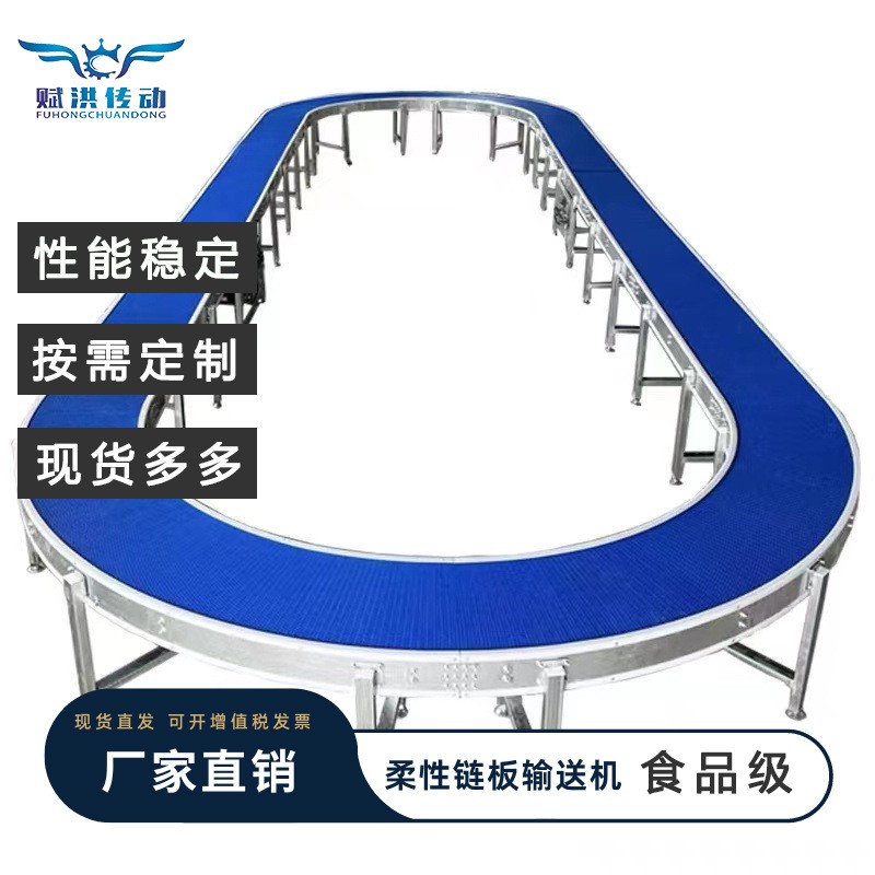 赋洪环形转弯输送机90度180度U型食品级生产线塑料网带链板传送线图5