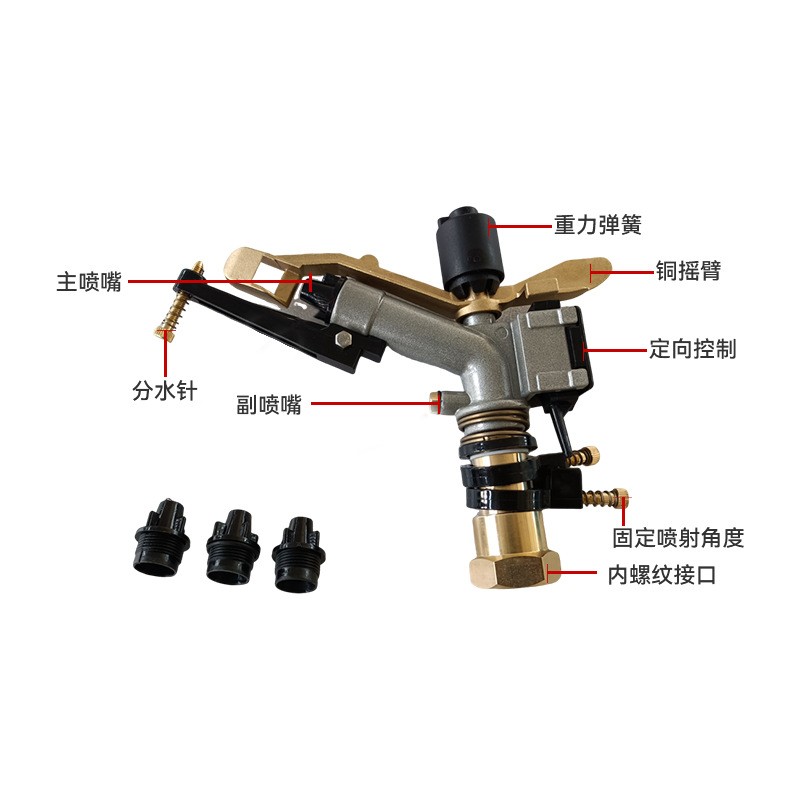 农业灌溉浇地喷头金属摇臂喷枪自动旋转浇地神器园林灌溉雾化喷头图5