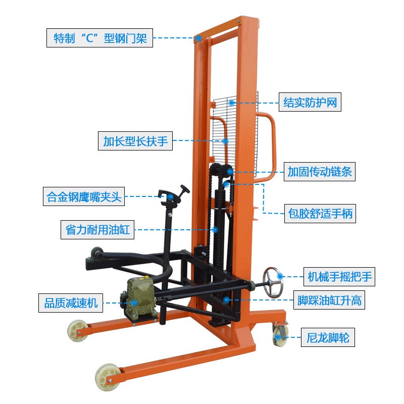 油桶翻转倒料车铁桶塑料桶脚踏式秤重手动升高搬运装卸堆高车厂家图3