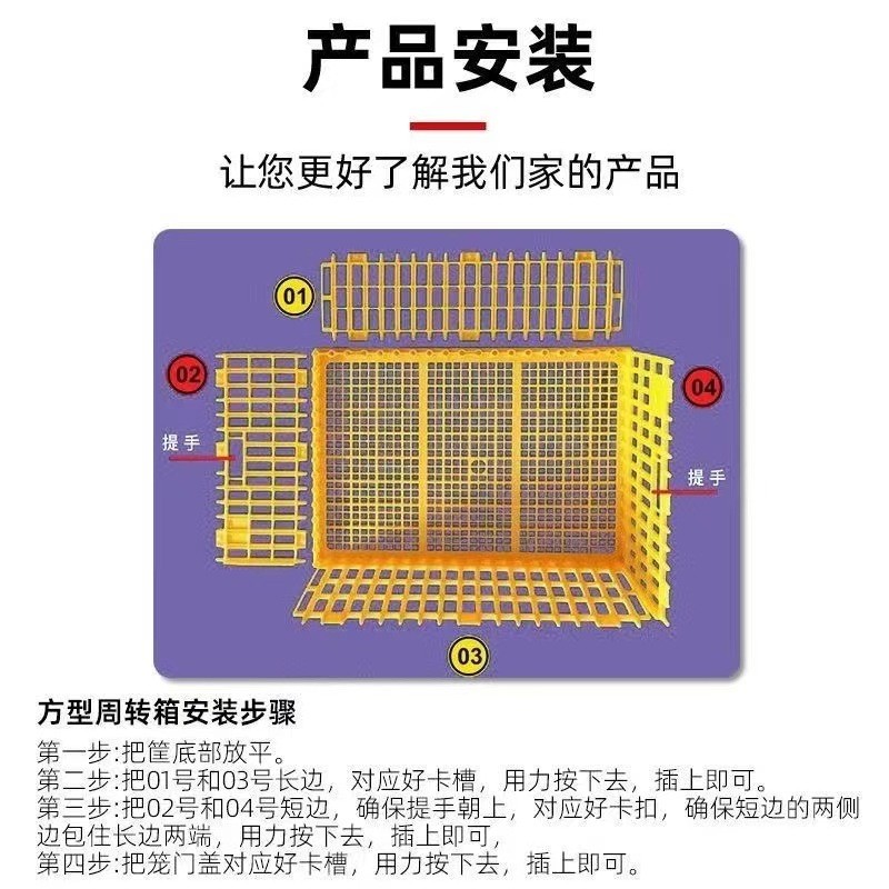 养殖场鸡框运输塑料家禽周转箱筐成鸡鸭鸽字周转箱家用加厚鸡框图3