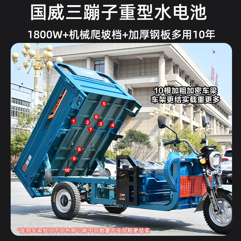 国威电动三轮车新款货运大型农用电动车载货大功率翻斗电瓶车爬坡 1辆图2