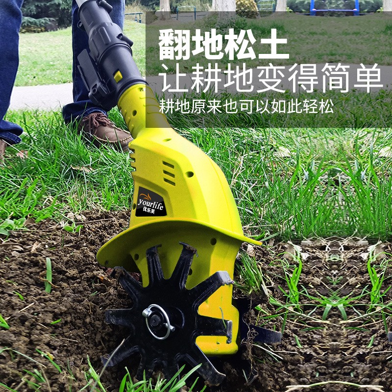 手动锂电微耕机除草松土神器家用小型两用犁地机电动锄头园林工具图3