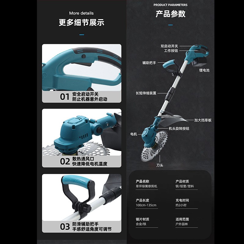 无刷割草机小型家用除草机充电式草坪修剪机锂电多功能打草神器图2
