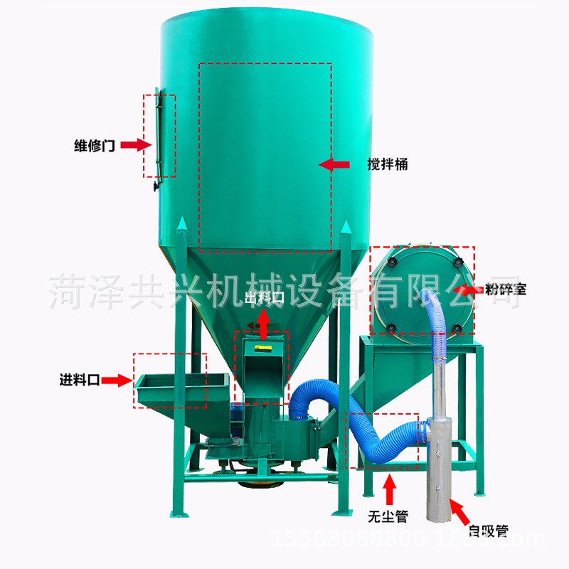 家用300kg500kg1000kg立式无尘饲料搅拌粉碎机一体机养殖场打料机 定金图4
