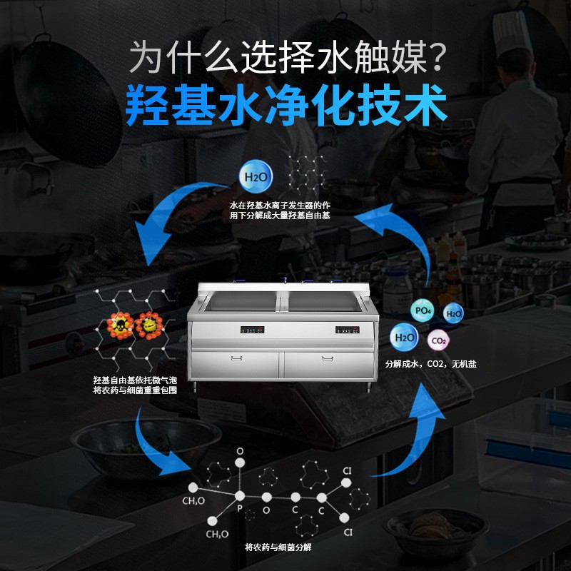 驰能商用嵌入式全自动洗菜机消毒杀菌水触媒去农药果蔬清洗机图3